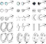 MILACOLATO 15Pares Pendientes Cartilago Oreja Para Mujer Hombre Plata Oro Negro, 20G Acero Quirurgico Pendientes Hipoalergenicos CZ Huggie Pendientes Aros Pequeños, Tragus Oreja Piercing Joyería plata