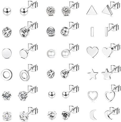 ADRAMATA 18 Pares de Pendientes de Tuerca Para Mujer, de Acero Inoxidable Pendientes Mujer, Bonitos y Pequeños, Juego de Pendientes de Cartílago, 16G, 20G