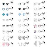 MILACOLATO 24 Pairs Acero Inoxidable Pendientes para Mujer y Niñas, Cartílago Trague Pendientes Huggie Pequeños Geométricos de Corazón Luna y Estrella con Circonita Cúbica Pendientes Set