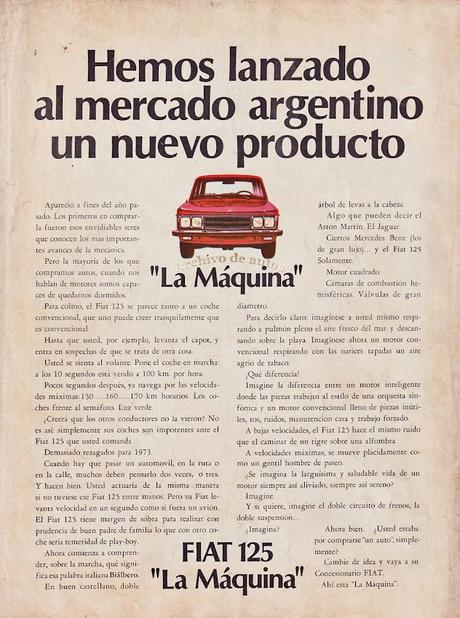 Fiat 125 fabricado por Fiat Concórd en una publicidad de 1973