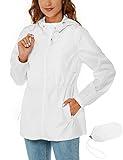 Rapbin Chubasquero plegable para mujer, impermeable, transpirable, ligero, cortavientos, con capuchaChaqueta cortavientos impermeable para senderismo., Blanco, L