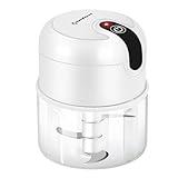 Mini picador eléctrico de alimentos,Recargable USB,Capacidad 250 ml, 3 Cuchillas Acero Inoxidable,Batería recargable,utilizado para cebolla, ajo, carne，vegetal, puré alimentos…