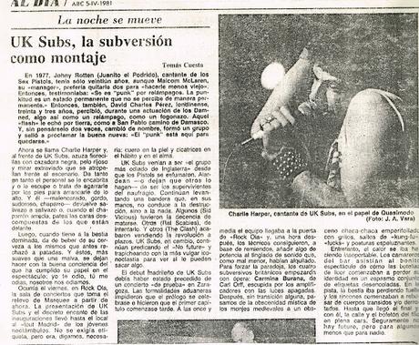 U.K Subs en España 1981. Artículos de prensa, cartelería y video