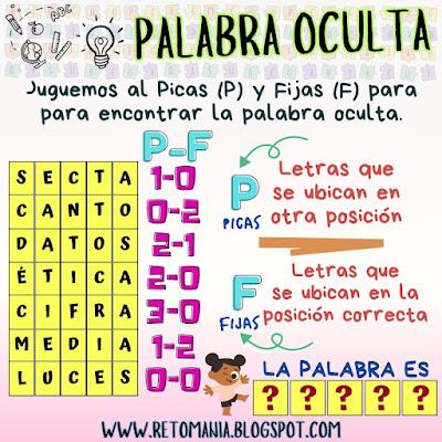 Desafíos matemáticos, Retos matemáticos, Problemas matemáticos, Problemas de Ingenio, Gimnasia matemática, Gimnasia cerebral, Pasatiempos, Retos mentales, Reto mental, Juegos de Palabras, Palabra Oculta, Palabra Escondida, Juegos de letras, BuscaPalabras, Picas y Fijas