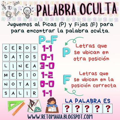 Desafíos matemáticos, Retos matemáticos, Problemas matemáticos, Problemas de Ingenio, Gimnasia matemática, Gimnasia cerebral, Pasatiempos, Retos mentales, Reto mental, Juegos de Palabras, Palabra Oculta, Palabra Escondida, Juegos de letras, BuscaPalabras, Picas y Fijas