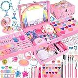 MOYKSRR Kit de Maquillaje Niñas , 65 PCS Lavable de Maquillaje, Juegos de Belleza Cosméticos, Tocador de Maquillaje Niña, Juguete de Maquillajepara cumpleaños para Princesas 5 6 7 8 9 10+ Años