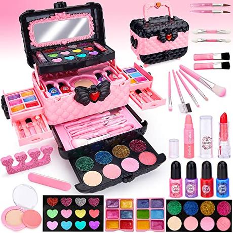 Chennyfun Kit de Maquillaje Niñas, 53 Piezas Kit de Maquillaje para Niñas Lavable, Juego de Maquillaje Seguro y No Tóxico, Cosméticos Lavables, Regalo de cumpleaños y Navidad para niñas de 4-8