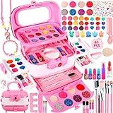 MULEVIP Kit de Maquillaje para Niño 66PCS Lavable de Maquillaje Maquillaje para Niñas,Kit de Maquillaje Niñas, Regalo de Princesa para Niñas Mayores de 3 4 5 6 7 8 9 10 Años (Rosa)