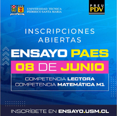 Invitación Ensayo presencial PAES  de la Universidad Técnica Federico Santa María  y el Preuniversitario Pedro de Valdivia.