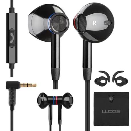 Ludos Nova Auriculares in Ear con Cable y Micrófono, 5 AÑOS DE GARANTÍA, Cascos Aislantes Ruidos con Jack 3.5mm, Audífonos con Sonido iPhone, Samsung, Huawei, Xiaomi, MI
