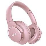 KVIDIO Auriculares Supraaurales Inalámbricos, 65 Horas de Reproducción Auriculares Bluetooth, Cascos Ligeros Plegables con Micrófono, Graves Profundos (Rosa)