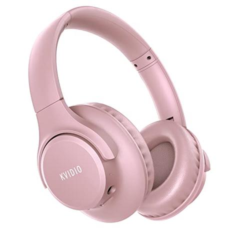 KVIDIO Auriculares Supraaurales Inalámbricos, 65 Horas de Reproducción Auriculares Bluetooth, Cascos Ligeros Plegables con Micrófono, Graves Profundos (Rosa)