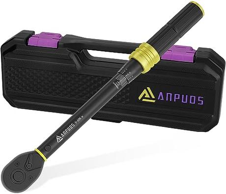 ANPUDS Llave Dinamométrica 3/8'', 5-60 Nm Llave de Torque, Alta Precisión de ±3% con Cabezal Reversible de 72T, Caja de Almacenamiento Portátil para Bicicleta, Moto, Cambiar Bujías de Coche
