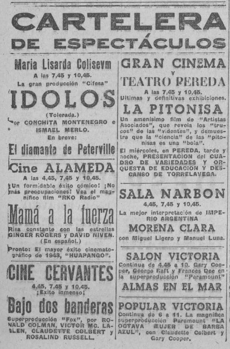 1944:cartelera de espectáculos en Santander