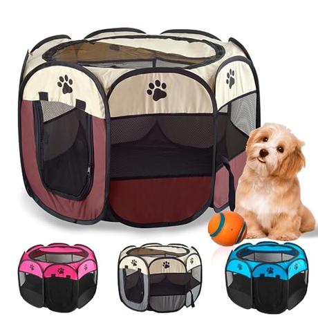 JUPPLIES Parque para Perros Pequeños y Medianos Plegable 73x73x43cm - Jaula Perro, Gato, Cachorro, Conejo - Corralito para Perros y Mascotas con Pelota de Juguete Ideal para Juegos (Marrón)