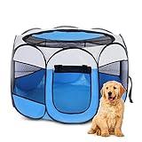 Parque para Perros y Gatos 74 x 74 x 43cm, EUBSWA Parque para Cachorros con 2 Puertas, Ideal para Animales Pequeños (Azul)