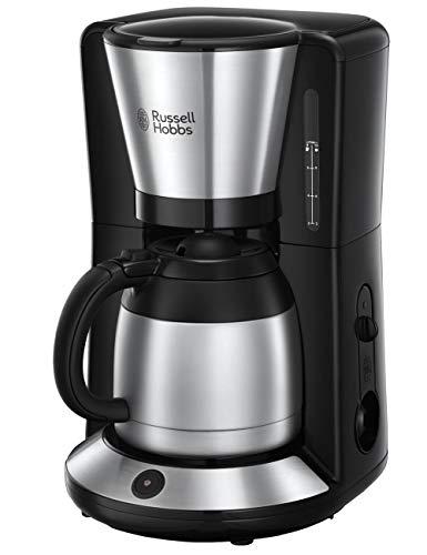 Russell Hobbs Cafetera de Goteo Adventure - 12 Tazas, Jarra Térmica 1L, Soporte de Filtro Extraíble, Tecnología WhirlTech, Cuchara Medidora, Acero Inoxidable, Negro y Plata - 24020-56