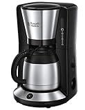 Russell Hobbs Cafetera de Goteo Adventure - 12 Tazas, Jarra Térmica 1L, Soporte de Filtro Extraíble, Tecnología WhirlTech, Cuchara Medidora, Acero Inoxidable, Negro y Plata - 24020-56