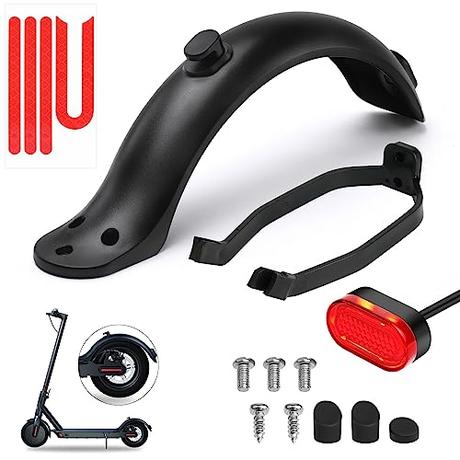 Ainiv Guardabarros Trasero para Scooter y Patinete Electrico con Soporte Guardabarros/Luz Trasera LED/Tira Reflectante, Repuesto Accesorio para Mi Xiaomi M365/ M365 Pro, Rojo