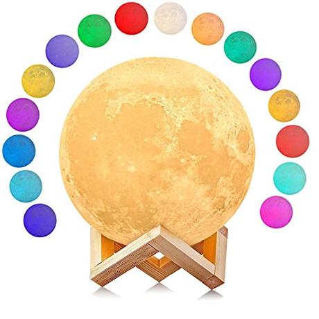 Uten Lámpara de Luna, 16 Colores 3D Lámpara Luna USB Recargable Interior Luz Ambiental Con Mando a Distancia, Diámetro 5.9‘’,San Valentín/Aniversario/Cumpleaños Regalos