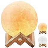 DESABF Lámpara de luna completa 3D LED de noche moderna, de pie regulable control táctil brillo carga USB luz blanca cálida Luna lámpara con soporte de 8 cm de diámetro