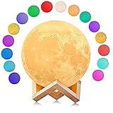 Uten Lámpara de Luna, 16 Colores 3D Lámpara Luna USB Recargable Interior Luz Ambiental Con Mando a Distancia, Diámetro 5.9‘’,San Valentín/Aniversario/Cumpleaños Regalos