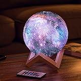 15cm Lampara Luna Galaxia Lampara Noche 16 Colores 3D Luna Lámpara - con Soporte de Madera/USB/Control Remoto/Control Táctil/Lamparas Recargable Decor Luz Nocturna - Regalos para Niños/Mujer/Parejas