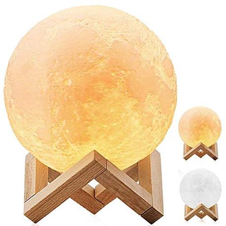 DESABF Lámpara de luna completa 3D LED de noche moderna, de pie regulable control táctil brillo carga USB luz blanca cálida Luna lámpara con soporte de 8 cm de diámetro