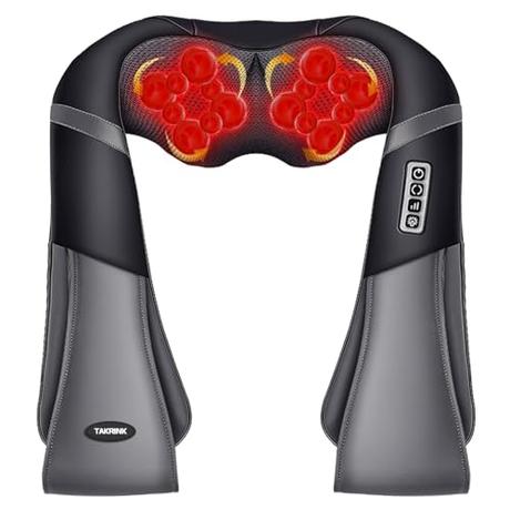 TAKRINK Masajeador Shiatsu 16 Cabezales de Masaje Integrados Masajeador de Hombros Cuello 3 Niveles de Velocidad Dirección Ajustable Relajación con Calor en Oficina Casa