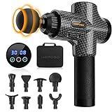 Pistola de Masaje Muscular, Eléctrica Masajeador de Músculos de Tejido Profundo Hasta 4800 RPM, 30 Velocidades, 8 Cabezales de Masaje, Pantalla LCD Táctil, Carga Tipo-C(Negro Carbón)
