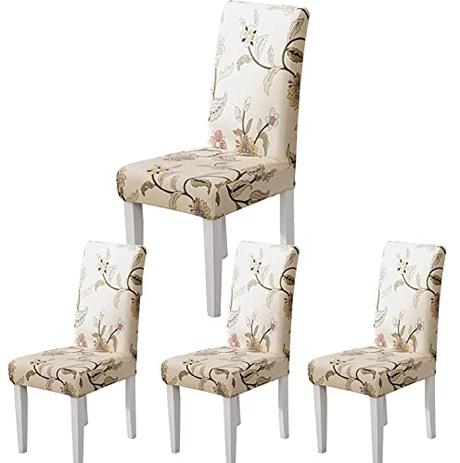 Fundas Sillas de Comedor, Fundas para Sillas Pack 4/6 Fundas Sillas Ajustables Elásticas Chair Covers Modernas Lavables para Banquetes Oficina Hogar Restaurante Bar (Moderno H, Pack 4)