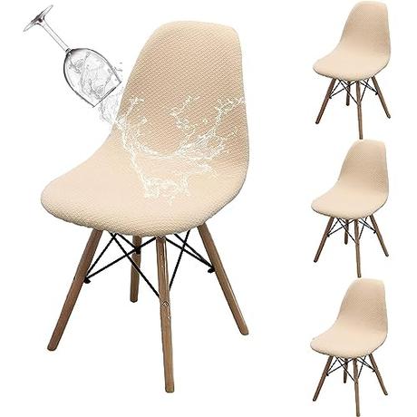 Dioxide 4 Piezas Fundas para Sillas de Comedor Impermeable Funda de Silla Cocina Elásticas Cubiertas Fundas para Silla Oficina Sin Brazo Ajustables Lavables Protectoras de Sillas, Beige