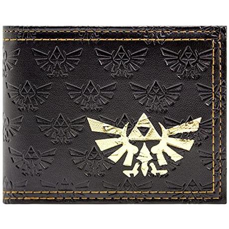 Link's Awakening Legend of Zelda Cartera/Billetera Artefacto Trifuerza Dorado en Relieve Bi-Fold Bolsillo para Monedas & Tarjetero, Negro
