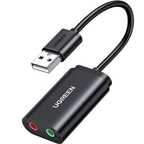 UGREEN Tarjeta de Sonido USB Externa Soporta Auriculares y Micrófono, Adaptador de Audio USB a Jack 3.5mm, Adaptador de Sonido USB, Compatible con PS4 PS5, Macbook, MateBook, Altavoces, Amplificador