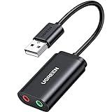 UGREEN Tarjeta de Sonido USB Externa Soporta Auriculares y Micrófono, Adaptador de Audio USB a Jack 3.5mm, Adaptador de Sonido USB, Compatible con PS4 PS5, Macbook, MateBook, Altavoces, Amplificador