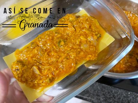 Lasaña de mejillones en escabeche