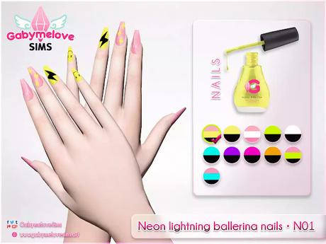 Sims 4 CC | Nails: Neon lightning ballerina nails • N01 Sims 4 CC | Nails: Neon lightning ballerina nails • N01 | Gabymelove Sims | Mod, mods, custom content, contenido personalizado, download, descargar, gratis, free, uñas, finger, nail, art, accesories, accesory, accesorios, accesorio, body, manicure, manicura, esmalte, polish, large, long, thunder, coffin
