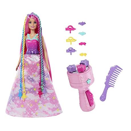 Barbie Dreamtopia Twist N Style Muñeca Princesa con Vestido arcoíris, Accesorio para Hacer Trenzas de Colores y Pinzas de Pelo, Juguete +3 años (Mattel HNJ06)