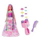 Barbie Dreamtopia Twist N Style Muñeca Princesa con Vestido arcoíris, Accesorio para Hacer Trenzas de Colores y Pinzas de Pelo, Juguete +3 años (Mattel HNJ06)
