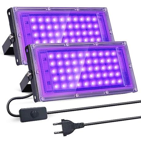 BOSYTRO 2 Piezas Luz Negra LED, Luz uv Impermeables IP65, 50W Luz Negra Ultravioleta para Disco DJ, Iluminación de Escenario, Fiesta Glow, Decoración De Halloween, Fiesta Fluorescente