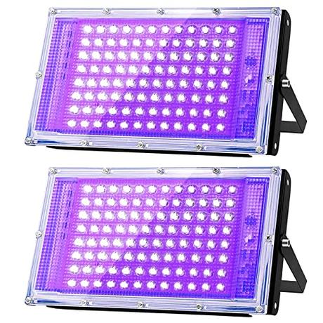 Glostars 100 W LED Luz Negra, Potente Foco UV, IP66, 395-400 nm Lámpara UV con Interruptor para Fiesta de Navidad, Luz Nocturna, Fiesta Brillante, al aire Libre (100W(dos paquetes))