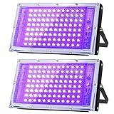 Glostars 100 W LED Luz Negra, Potente Foco UV, IP66, 395-400 nm Lámpara UV con Interruptor para Fiesta de Navidad, Luz Nocturna, Fiesta Brillante, al aire Libre (100W(dos paquetes))