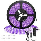 5M Tira de Luz UV, 395-405nm Luz Negra 300 LEDs Cadenas Luz Ultravioleta Decoración Iluminación Interior Flexible para Pinta Fluorescente Fiesta KTV Pintura Corporal Acuario Bar Club DJ Discoteca