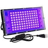 Indmird Luz Negra Ultravioleta 100W, Foco Luz UV con Enchufe,395-400nm Luz Negra UV IP66 Impermeable Luces Ultravioleta para GLOW Fiesta,Bar,Halloween,Fiesta,Neón,Black light Party,Discoteca