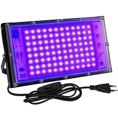 Indmird Luz Negra Ultravioleta 100W, Foco Luz UV con Enchufe,395-400nm Luz Negra UV IP66 Impermeable Luces Ultravioleta para GLOW Fiesta,Bar,Halloween,Fiesta,Neón,Black light Party,Discoteca