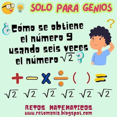 Desafíos matemáticos, Retos matemáticos, Problemas matemáticos, Problemas de lógica, Problemas de Ingenio matemático, Gimnasia matemática, Gimnasia cerebral, Retos mentales, Retos visuales, Retos virales, Piensa rápido, Solo para Genios
