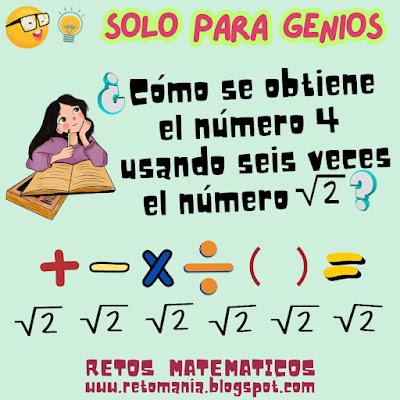Desafíos matemáticos, Retos matemáticos, Problemas matemáticos, Problemas de lógica, Problemas de Ingenio matemático, Gimnasia matemática, Gimnasia cerebral, Retos mentales, Retos visuales, Retos virales, Piensa rápido, Solo para Genios