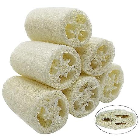 6 esponjas de luffa naturales, 10 cm, pepino, para eliminar la piel muerta, para el cuidado del cuerpo, baño y ducha, para la cocina, esponja de luffa natural exfoliante (comprimida)