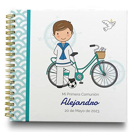 Libro de Firmas Comunión Personalizado - Tamaño 25 x 21 cm. con 60 Páginas impresas a color. ONEPERSONAL ( para niño s)