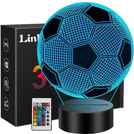 Linkax Regalo de Fútbol para Niños 8 10 Años, 3D LED Lámpara Luz de Noche con Control Remoto, Regalos Comunión para Niños, Niño, Cumpleaños Navidad Decoración